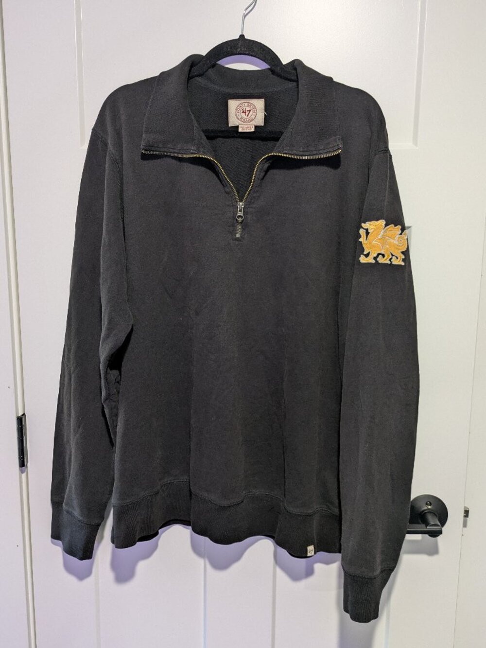 ’47 Brand Quarter Zip Sweatshirt Faded Black Gold Griffin Patch Pullover Men’s X